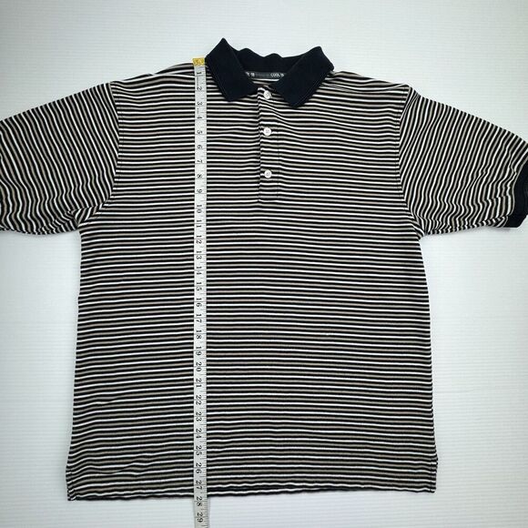 Haggar Golf Cool 18 Polo Shirt Men's Medium Black Tan White Striped Short Sleeve - Picture 7 of 7